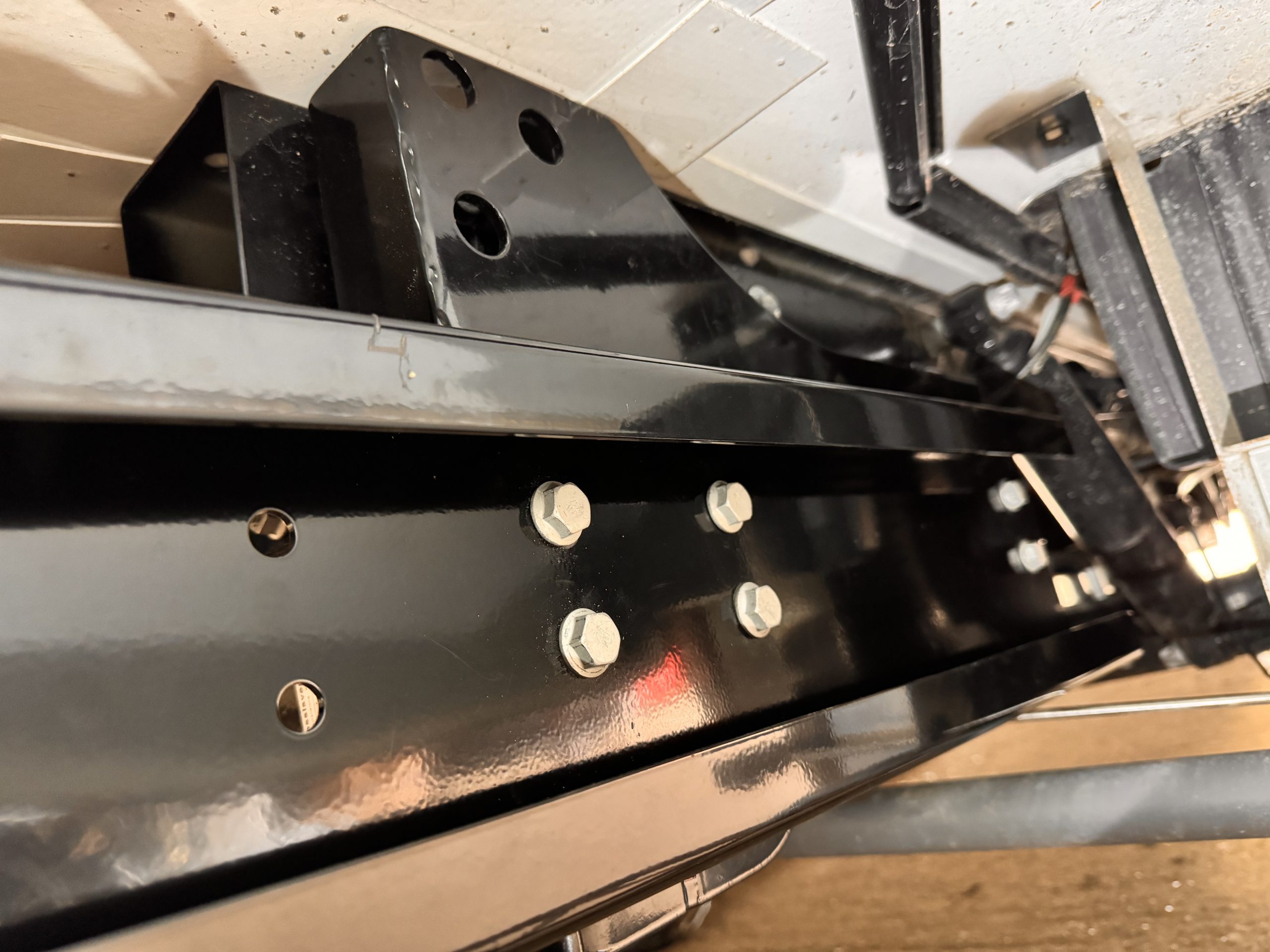 Bolted chassis extension rail on a Benimar motorhome